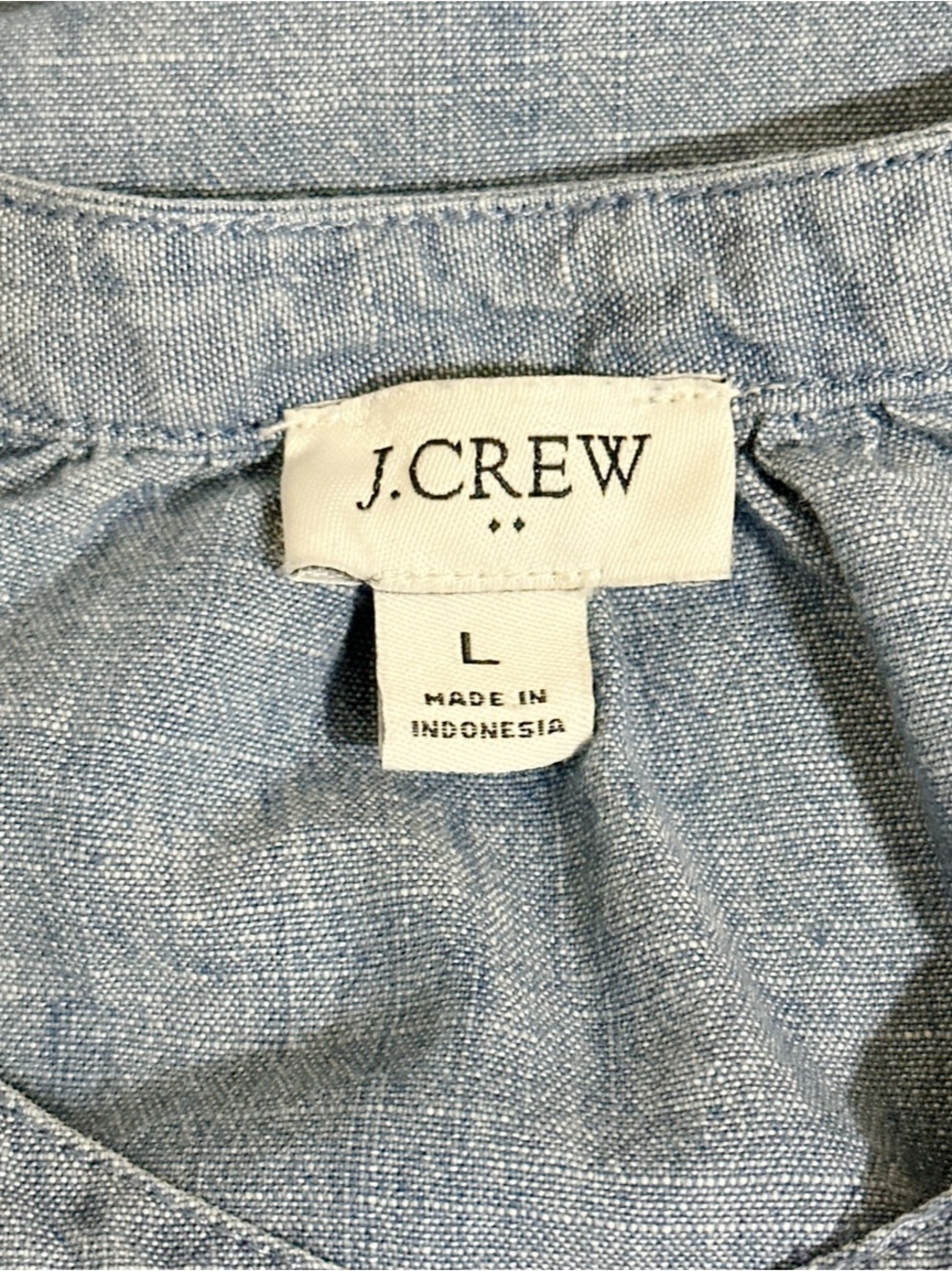 J.Crew Chambray Blue Preppy Ruffle Puff Sleeve Button Front Cotton Blouse Large - Picture 6 of 7